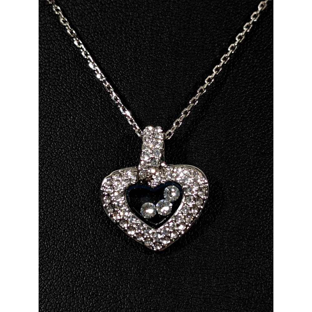 Tryndi Silver Tone Floating‎ Crystal Heart Necklace Love Charm Adjustable 19"